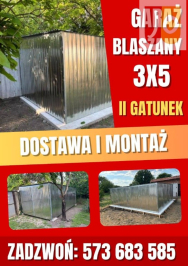 Garaż blaszany 3x5 II gatunek jednospadowy dostawa + montaż