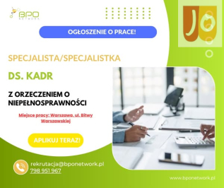 Specjalista/stka ds. Kadr z orzeczeniem Warszawa (Bitwy Warszawskiej)